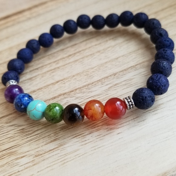 7 Chakra Healing Bracelet with Blue Lava Beads - Picture 6 of 6